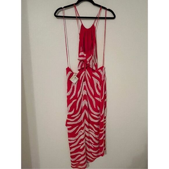 Haute Hippie Red Beaded Twist Back Side Cut Out Asymmetric Hem Dress NEW NWT - Picture 8 of 11